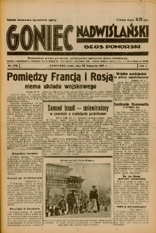 Goniec Nadwiślański: Głos Pomorski: Niezależne pismo poranne, poświęcone sprawom stanu średniego 1934.11.28 R.10 Nr273