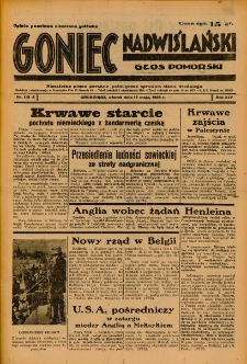 Goniec Nadwiślański: Głos Pomorski: Niezależne pismo poranne, poświęcone sprawom stanu średniego 1938.05.17 R.14 Nr113A