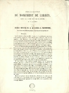 Inauguration du monument de Larrey dans la cour du Val-de-Grâce, le 8 août 1850 : discours prononcé par M. le docteur A. Raciborski au nom des Chirurgiens et des Invalides polonais