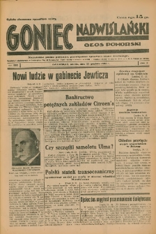 Goniec Nadwiślański: Głos Pomorski: Niezależne pismo poranne, poświęcone sprawom stanu średniego 1934.12.22 R.10 Nr293