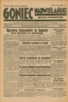 Goniec Nadwiślański: Głos Pomorski: Niezależne pismo poranne, poświęcone sprawom stanu średniego 1938.07.11 R.14 Nr156