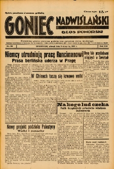 Goniec Nadwiślański: Głos Pomorski: Niezależne pismo poranne, poświęcone sprawom stanu średniego 1938.08.09 R.14 Nr181