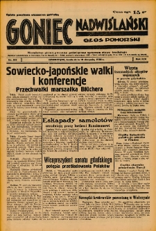 Goniec Nadwiślański: Głos Pomorski: Niezależne pismo poranne, poświęcone sprawom stanu średniego 1938.08.10 R.14 Nr182