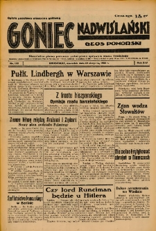 Goniec Nadwiślański: Głos Pomorski: Niezależne pismo poranne, poświęcone sprawom stanu średniego 1938.08.18 R.14 Nr188