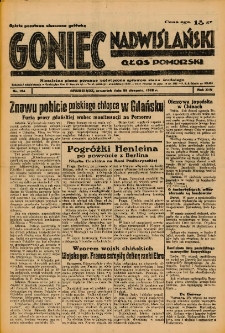 Goniec Nadwiślański: Głos Pomorski: Niezależne pismo poranne, poświęcone sprawom stanu średniego 1938.08.25 R.14 Nr194