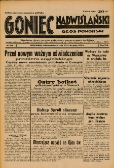 Goniec Nadwiślański: Głos Pomorski: Niezależne pismo poranne, poświęcone sprawom stanu średniego 1938.08.28/27 R.14 Nr196