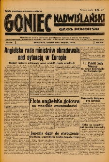 Goniec Nadwiślański: Głos Pomorski: Niezależne pismo poranne, poświęcone sprawom stanu średniego 1938.09.01 R.14 Nr200