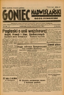 Goniec Nadwiślański: Głos Pomorski: Niezależne pismo poranne, poświęcone sprawom stanu średniego 1938.09.08 R.14 Nr206