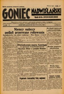 Goniec Nadwiślański: Głos Pomorski: Niezależne pismo poranne, poświęcone sprawom stanu średniego 1938.09.12 R.14 Nr209