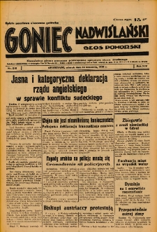Goniec Nadwiślański: Głos Pomorski: Niezależne pismo poranne, poświęcone sprawom stanu średniego 1938.09.13 R.14 Nr210