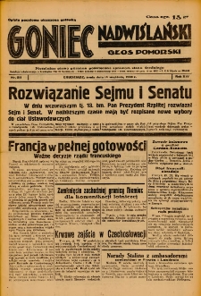 Goniec Nadwiślański: Głos Pomorski: Niezależne pismo poranne, poświęcone sprawom stanu średniego 1938.09.14 R.14 Nr211