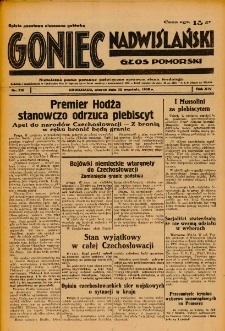 Goniec Nadwiślański: Głos Pomorski: Niezależne pismo poranne, poświęcone sprawom stanu średniego 1938.09.20 R.14 Nr216