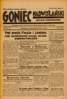Goniec Nadwiślański: Głos Pomorski: Niezależne pismo poranne, poświęcone sprawom stanu średniego 1938.09.22 R.14 Nr218