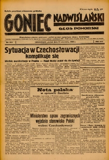 Goniec Nadwiślański: Głos Pomorski: Niezależne pismo poranne, poświęcone sprawom stanu średniego 1938.09.23 R.14 Nr219