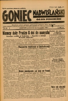 Goniec Nadwiślański: Głos Pomorski: Niezależne pismo poranne, poświęcone sprawom stanu średniego 1938.09.26 R.14 Nr221