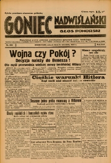 Goniec Nadwiślański: Głos Pomorski: Niezależne pismo poranne, poświęcone sprawom stanu średniego 1938.09.27 R.14 Nr222