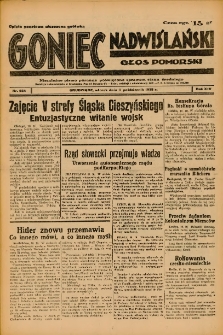 Goniec Nadwiślański: Głos Pomorski: Niezależne pismo poranne, poświęcone sprawom stanu średniego 1938.10.11 R.14 Nr234