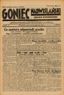 Goniec Nadwiślański: Głos Pomorski: Niezależne pismo poranne, poświęcone sprawom stanu średniego 1938.10.28 R.14 Nr249