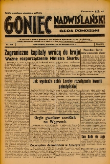 Goniec Nadwiślański: Głos Pomorski: Niezależne pismo poranne, poświęcone sprawom stanu średniego 1938.11.10 R.14 Nr259