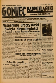 Goniec Nadwiślański: Głos Pomorski: Niezależne pismo poranne, poświęcone sprawom stanu średniego 1938.11.12-13 R.14 Nr261