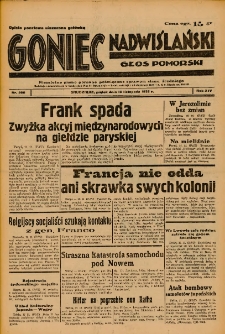 Goniec Nadwiślański: Głos Pomorski: Niezależne pismo poranne, poświęcone sprawom stanu średniego 1938.11.18 R.14 Nr266