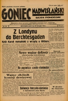 Goniec Nadwiślański: Głos Pomorski: Niezależne pismo poranne, poświęcone sprawom stanu średniego 1938.11.25 R.14 Nr272