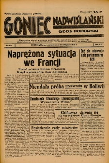 Goniec Nadwiślański: Głos Pomorski: Niezależne pismo poranne, poświęcone sprawom stanu średniego 1938.11.28 R.14 Nr274