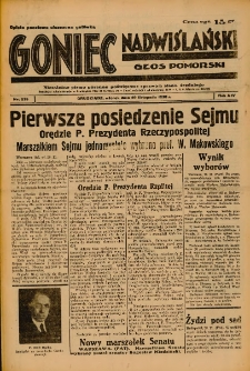 Goniec Nadwiślański: Głos Pomorski: Niezależne pismo poranne, poświęcone sprawom stanu średniego 1938.11.29 R.14 Nr275
