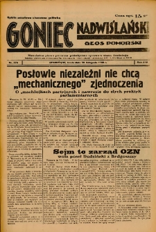 Goniec Nadwiślański: Głos Pomorski: Niezależne pismo poranne, poświęcone sprawom stanu średniego 1938.11.30 R.14 Nr276