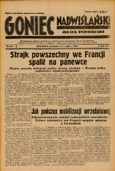 Goniec Nadwiślański: Głos Pomorski: Niezależne pismo poranne, poświęcone sprawom stanu średniego 1938.12.01 R.14 Nr277