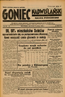 Goniec Nadwiślański: Głos Pomorski: Niezależne pismo poranne, poświęcone sprawom stanu średniego 1938.12.06 R.14 Nr281