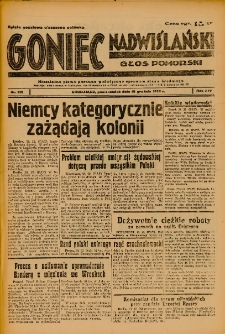 Goniec Nadwiślański: Głos Pomorski: Niezależne pismo poranne, poświęcone sprawom stanu średniego 1938.12.19 R.14 Nr291