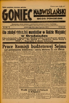 Goniec Nadwiślański: Głos Pomorski: Niezależne pismo poranne, poświęcone sprawom stanu średniego 1938.12.21 R.14 Nr293
