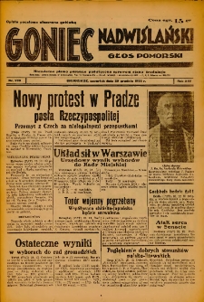 Goniec Nadwiślański: Głos Pomorski: Niezależne pismo poranne, poświęcone sprawom stanu średniego 1938.12.29 R.14 Nr299