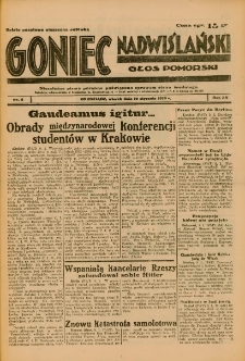 Goniec Nadwiślański: Głos Pomorski: Niezależne pismo poranne, poświęcone sprawom stanu średniego 1939.01.10 R.15 Nr8