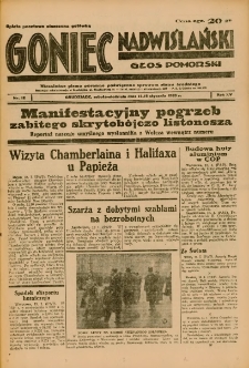Goniec Nadwiślański: Głos Pomorski: Niezależne pismo poranne, poświęcone sprawom stanu średniego 1939.01.14-15 R.15 Nr12