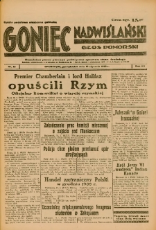Goniec Nadwiślański: Głos Pomorski: Niezależne pismo poranne, poświęcone sprawom stanu średniego 1939.01.16 R.15 Nr13