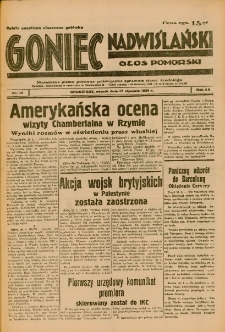 Goniec Nadwiślański: Głos Pomorski: Niezależne pismo poranne, poświęcone sprawom stanu średniego 1939.01.17 R.15 Nr14
