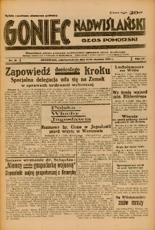Goniec Nadwiślański: Głos Pomorski: Niezależne pismo poranne, poświęcone sprawom stanu średniego 1939.01.21-22 R.15 Nr18
