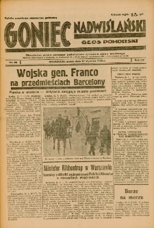 Goniec Nadwiślański: Głos Pomorski: Niezależne pismo poranne, poświęcone sprawom stanu średniego 1939.01.27 R.15 Nr23