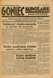 Goniec Nadwiślański: Głos Pomorski: Niezależne pismo poranne, poświęcone sprawom stanu średniego 1939.02.06 R.15 Nr30