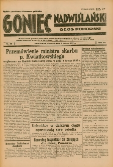 Goniec Nadwiślański: Głos Pomorski: Niezależne pismo poranne, poświęcone sprawom stanu średniego 1939.02.09 R.15 Nr33