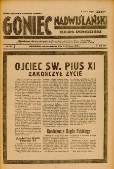 Goniec Nadwiślański: Głos Pomorski: Niezależne pismo poranne, poświęcone sprawom stanu średniego 1939.02.11-12 R.15 Nr35