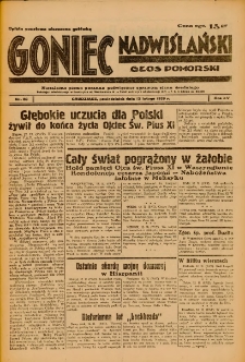 Goniec Nadwiślański: Głos Pomorski: Niezależne pismo poranne, poświęcone sprawom stanu średniego 1939.02.13 R.15 Nr36