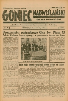 Goniec Nadwiślański: Głos Pomorski: Niezależne pismo poranne, poświęcone sprawom stanu średniego 1939.02.15 R.15 Nr38