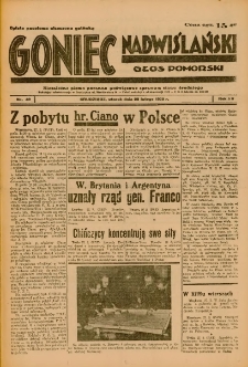 Goniec Nadwiślański: Głos Pomorski: Niezależne pismo poranne, poświęcone sprawom stanu średniego 1939.02.28 R.15 Nr49
