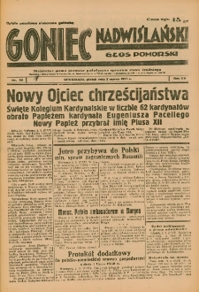 Goniec Nadwiślański: Głos Pomorski: Niezależne pismo poranne, poświęcone sprawom stanu średniego 1939.03.03 R.15 Nr52