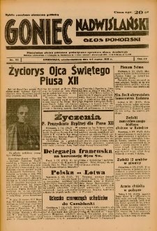 Goniec Nadwiślański: Głos Pomorski: Niezależne pismo poranne, poświęcone sprawom stanu średniego 1939.03.04-05 R.15 Nr53