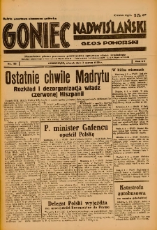 Goniec Nadwiślański: Głos Pomorski: Niezależne pismo poranne, poświęcone sprawom stanu średniego 1939.03.07 R.15 Nr55