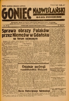 Goniec Nadwiślański: Głos Pomorski: Niezależne pismo poranne, poświęcone sprawom stanu średniego 1939.03.09 R.15 Nr57